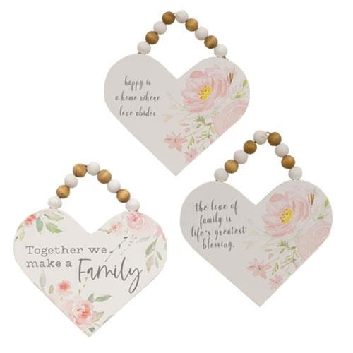 Together We Make A Family Wood Heart Ornament  (3 Count Assortment)
