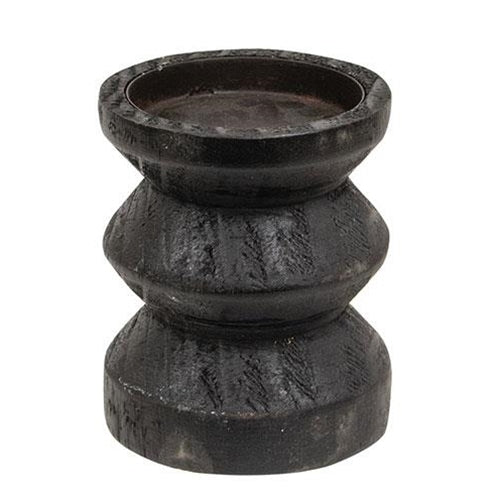 Black Wooden Pillar Candle Holder - 3.5" Tall
