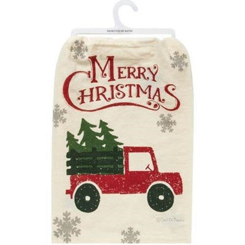 Merry Christmas Truck Dish Towel