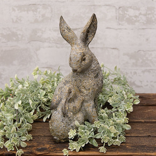 Patina Carved Look Resin Mama and Baby Bunny Figurine