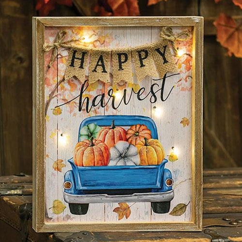 Happy Harvest Truck Wood Sign with LED Lights