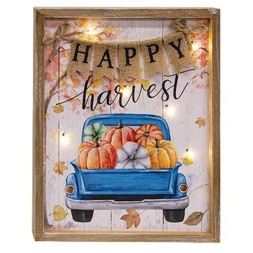 Happy Harvest Truck Wood Sign with LED Lights