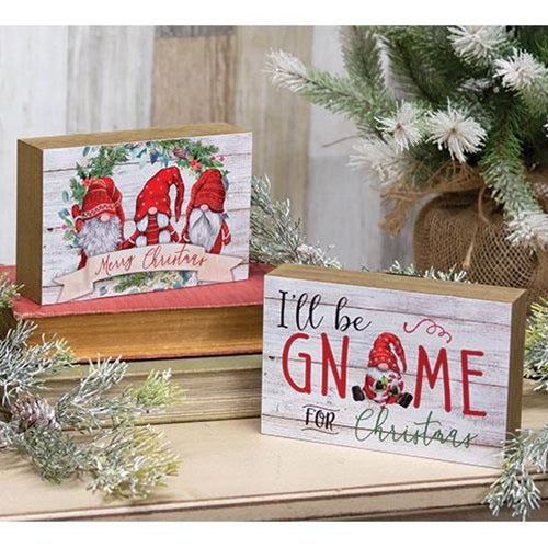 Merry Christmas Gnome Wood Block  (2 Count Assortment)