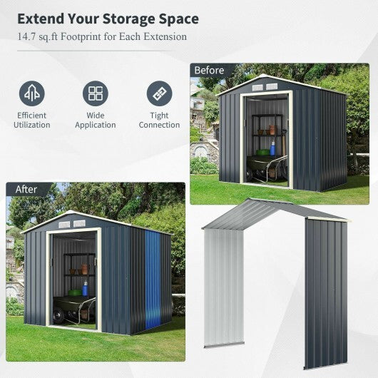 Outdoor Storage Shed Extension Kit for 7 Feet Shed Width - Color: Gray - Size: 7 ft