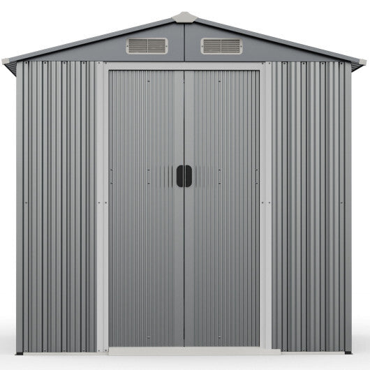 6 x 4 Feet Galvanized Steel Storage Shed with Lockable Sliding Doors-Gray - Color: Gray