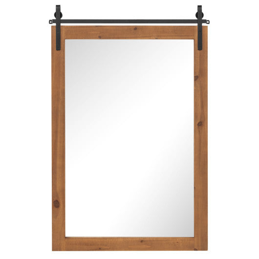 40 x 25 Inch Farmhouse Bathroom Mirror with Wooden Frame and Metal Bracket-Brown - Color: Brown