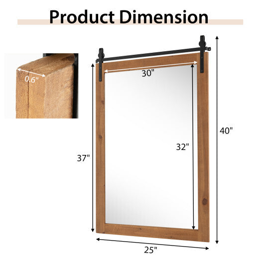 40 x 25 Inch Farmhouse Bathroom Mirror with Wooden Frame and Metal Bracket-Brown - Color: Brown