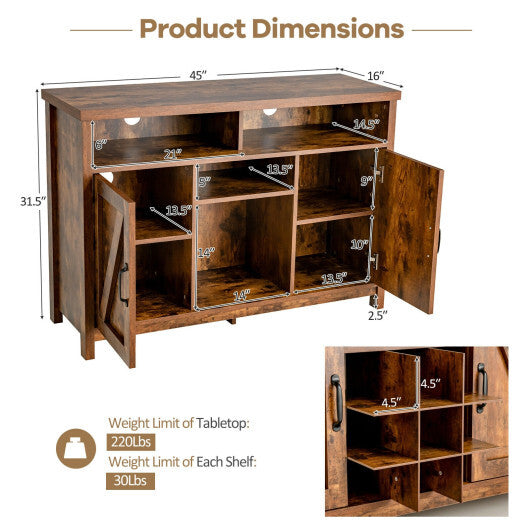 Farmhouse Sideboard with Detachable Wine Rack and Cabinets-Rustic Brown - Color: Rustic Brown