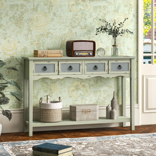 48 Inch Farmhouse Console Table with 2 Drawers and Open Storage Shelf for Hallway - Color: Green
