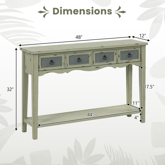 48 Inch Farmhouse Console Table with 2 Drawers and Open Storage Shelf for Hallway - Color: Green