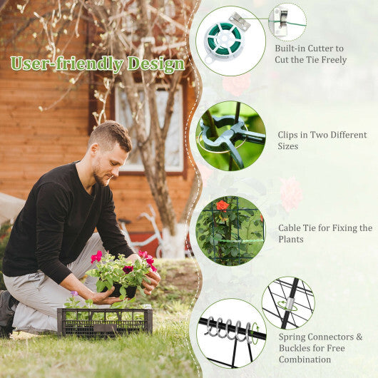 2 Pieces Foldable A-Frame Trellis Plant Supports with Twist Ties-Green - Color: Green