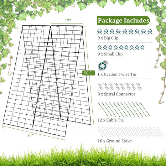 2 Pieces Foldable A-Frame Trellis Plant Supports with Twist Ties-Green - Color: Green