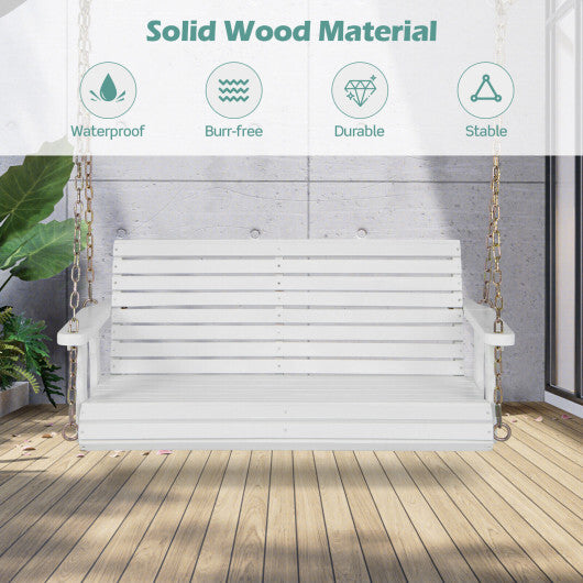 2-Person Wooden Porch Swing with Hanging Chains for Garden Yard-Natural