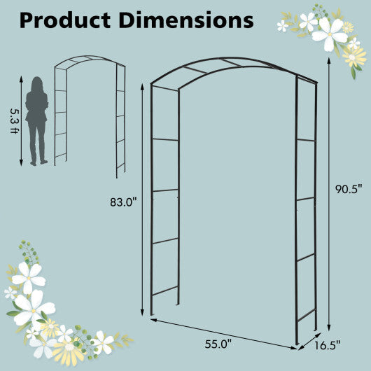 Garden Arch Arbor Trellis with Gate Patio Plant Stand Archway-Black - Color: Black
