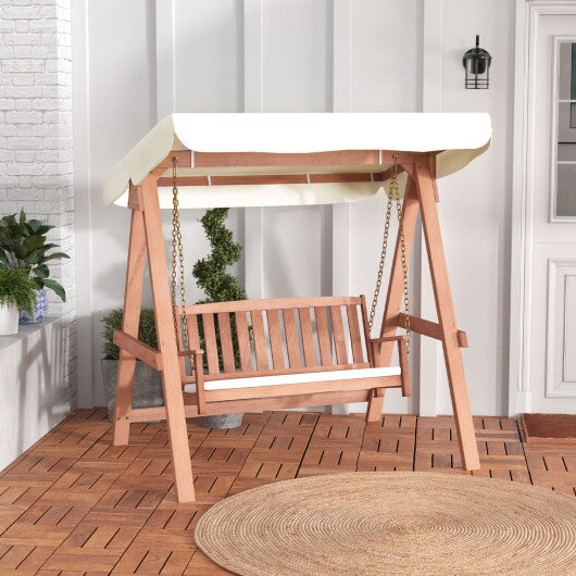 Outdoor 2-Seat Swing Bench w/ith A Frame and Sturdy Metal Hanging Chainsx - Color: Natural