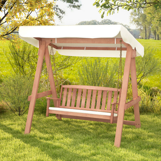 Outdoor 2-Seat Swing Bench w/ith A Frame and Sturdy Metal Hanging Chainsx - Color: Natural