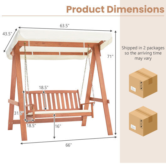 Outdoor 2-Seat Swing Bench w/ith A Frame and Sturdy Metal Hanging Chainsx - Color: Natural