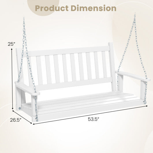 2-Person Wooden Outdoor Porch Swing with 500 lbs Weight Capacity-White - Color: White