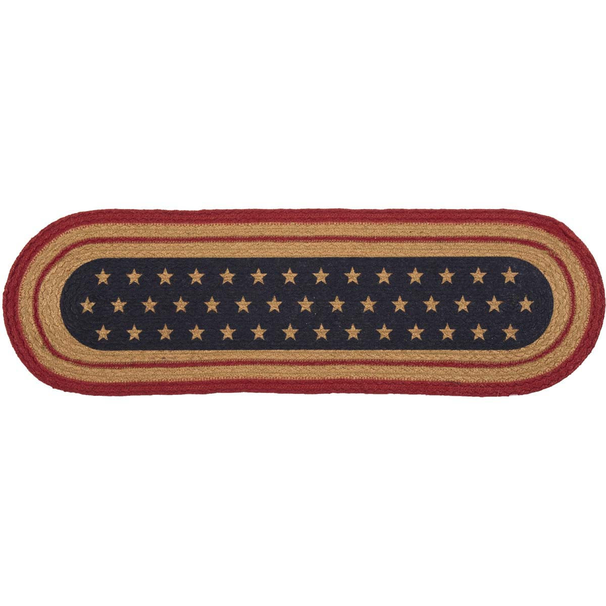 Liberty Stars Flag Jute Stair Tread Oval Latex 8.5x27