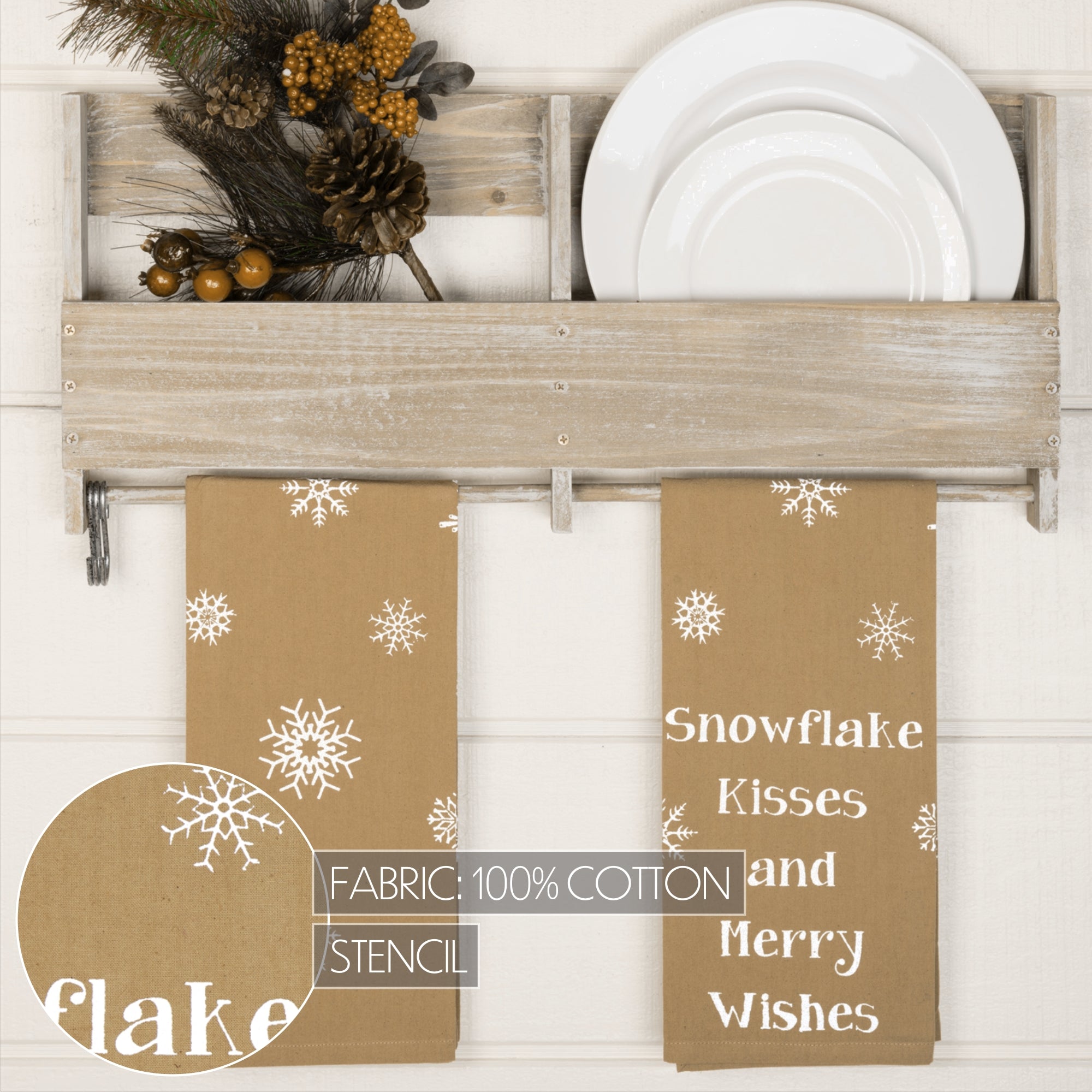 Snowflake Burlap Natural Snowflake Kisses Tea Towel Set of 2 19x28