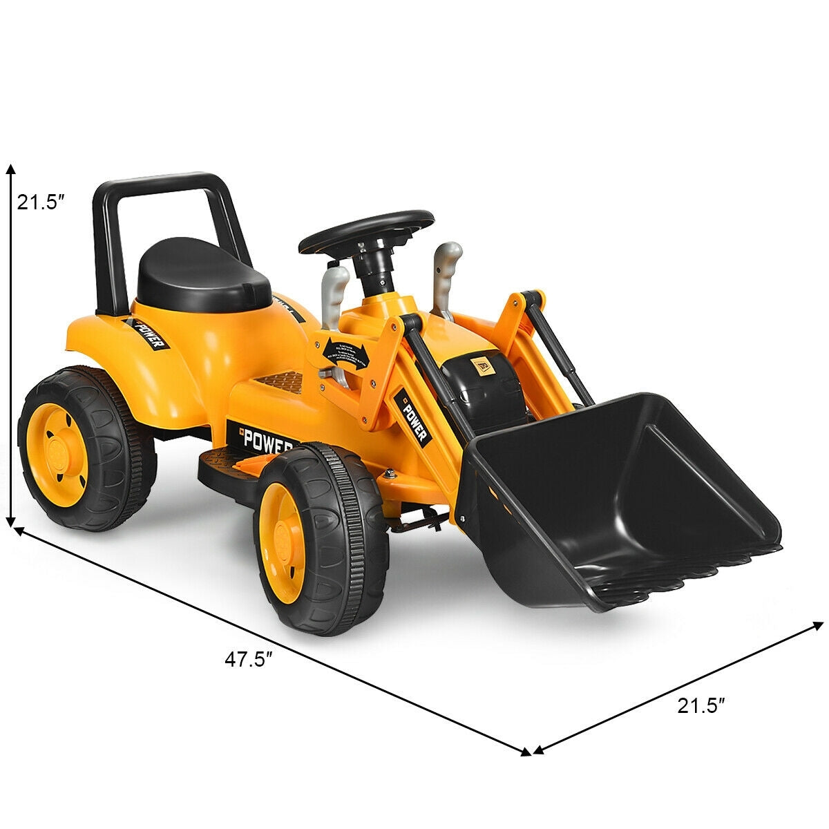 Kids Ride On Excavator Digger 6V Battery Powered Tractor-Yellow - Color: Yellow