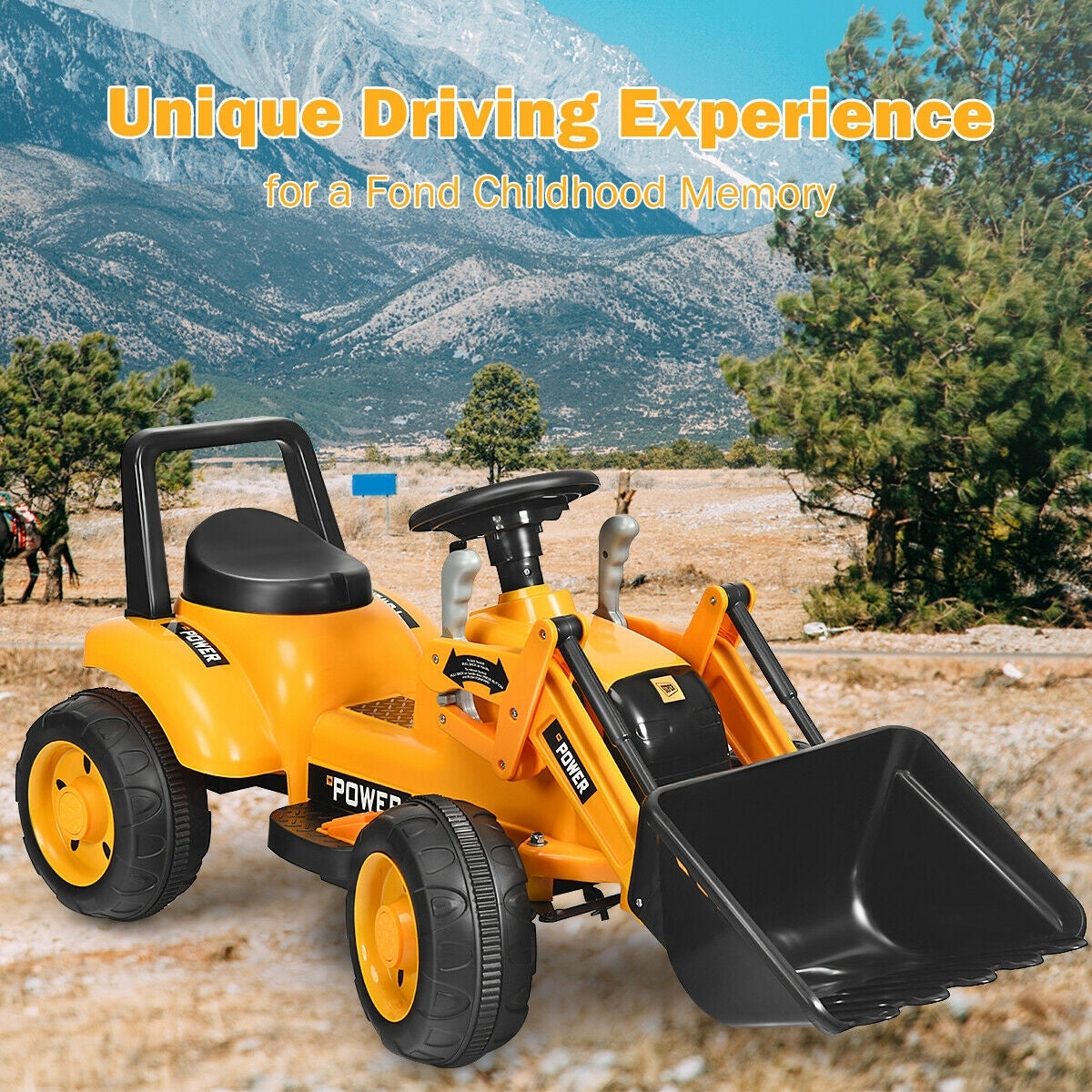 Kids Ride On Excavator Digger 6V Battery Powered Tractor-Yellow - Color: Yellow