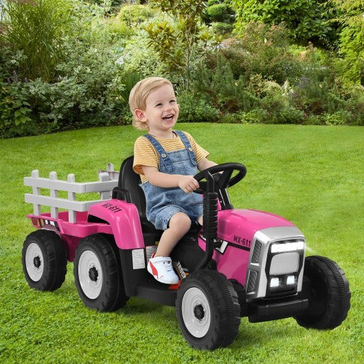 12V Ride on Tractor with 3-Gear-Shift Ground Loader for Kids 3+ Years Old-Pink - Color: Pink