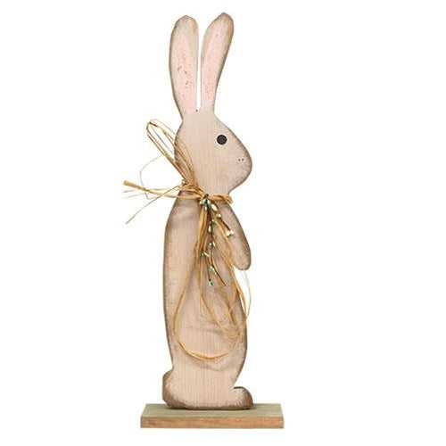 Wood Bunny on Green Base With Pip Berries & Raffia - 2 ft.